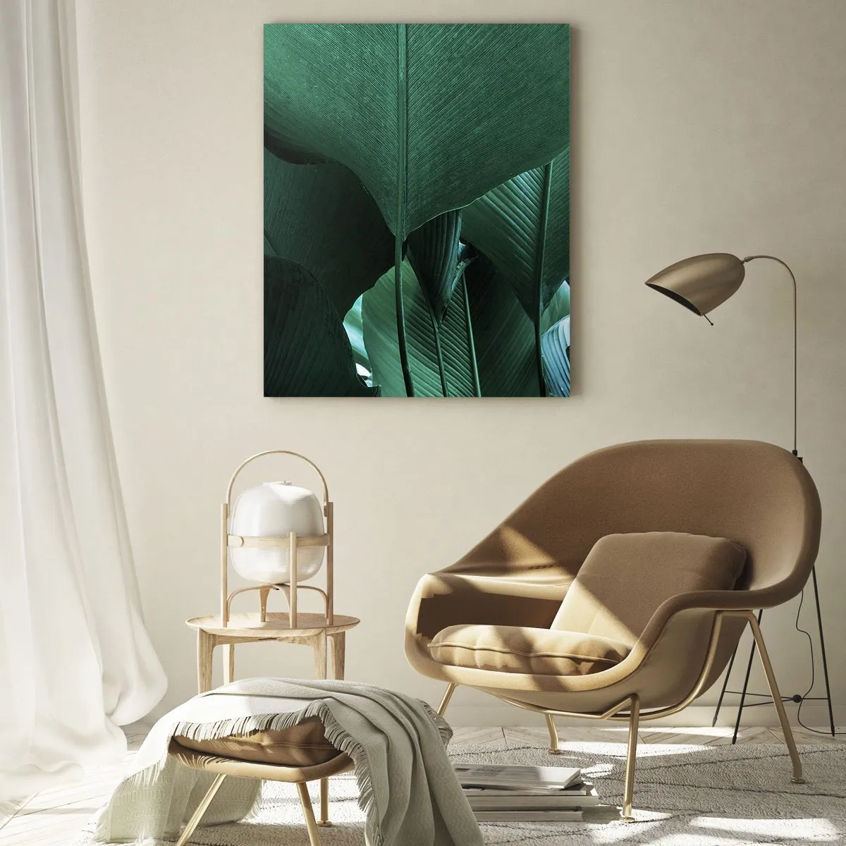 Impression sur verre - Image sur verre - Feuilles vertes dans une composition minimaliste - 70x100cm - Tourné vers la lumière - Décoration murale moderne pour le salon et la chambre ARTTOR