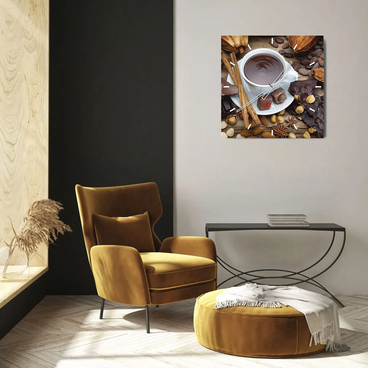 Horloge murale - Pendule murale - Une tasse de chocolat chaud entourée d'ingrédients de dessert - 30x30cm - D'une chocolaterie de conte de fées - Décoration murale moderne pour le salon et la chambre ARTTOR