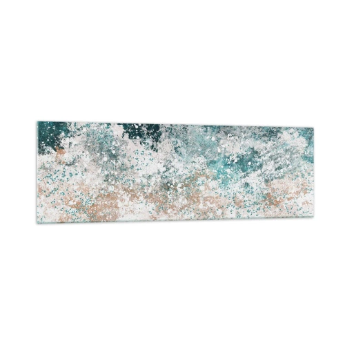 Impression sur verre - Image sur verre - Vague de mer abstraite dans des tons turquoise et beige - 160x50cm - Histoires de la mer - Décoration murale moderne pour le salon et la chambre ARTTOR