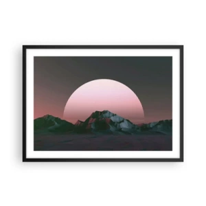 Affiche dans un cadre noir - Poster - Montagnes géométriques avec le soleil couchant en arrière-plan - 70x50cm - Dans une galaxie voisine - Décoration murale moderne pour le salon et la chambre ARTTOR