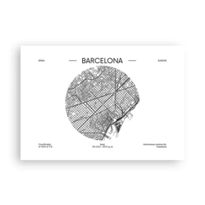Affiche - Poster - Une carte de Barcelone dans un style minimaliste en noir et blanc - 100x70cm - Anatomie de Barcelone - Décoration murale moderne pour le salon et la chambre ARTTOR