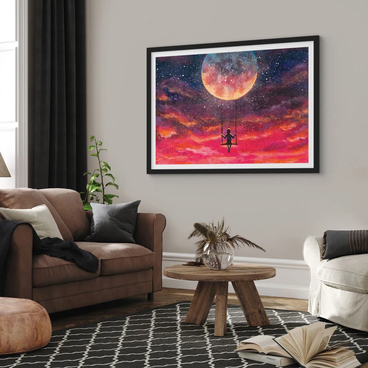 Affiche dans un cadre noir - Poster - Se balancer dans les nuages - 40x30 cm
