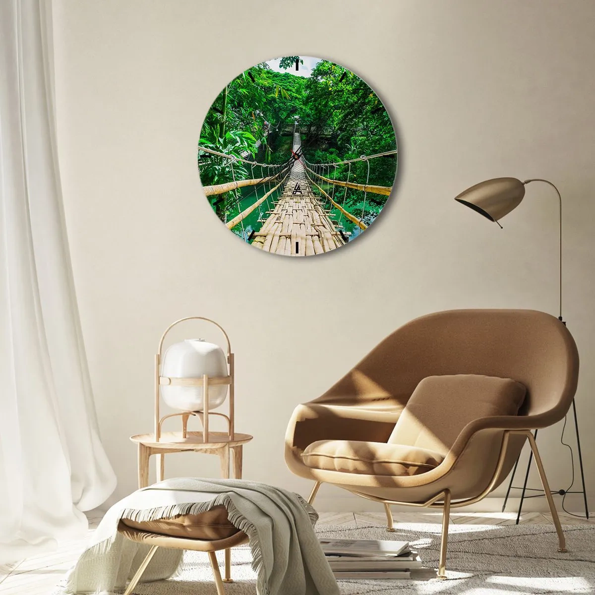 Horloge murale - Pendule murale - Un pont de corde en bambou dans la verdure tropicale au-dessus d'une rivière - 30x30cm - Pont de singe en pleine nature - Décoration murale moderne pour le salon, la cuisine et la chambre ARTTOR