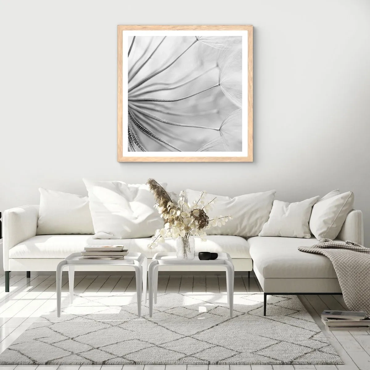 Affiche dans un chêne clair - Poster - Aigrette avant son envol - 50x50 cm