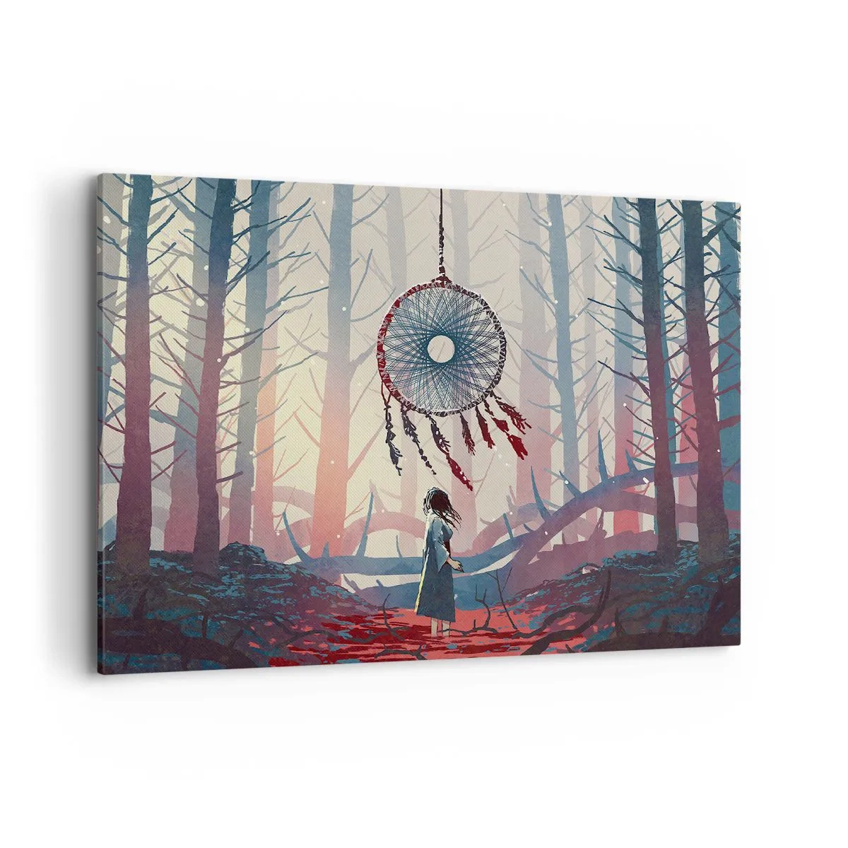 Impression sur toile - Image sur toile - Scène de forêt avec un attrape-rêves géant - 100x70cm - Rituel secret du bonheur - Décoration murale moderne pour le salon et la chambre ARTTOR