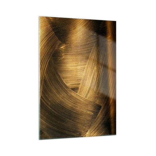 Impression sur verre - Image sur verre - Une peinture abstraite représentant des lignes géométriques dorées sur un fond - 50x70cm - Dans un labyrinthe en or - Décoration murale moderne pour le salon et la chambre ARTTOR