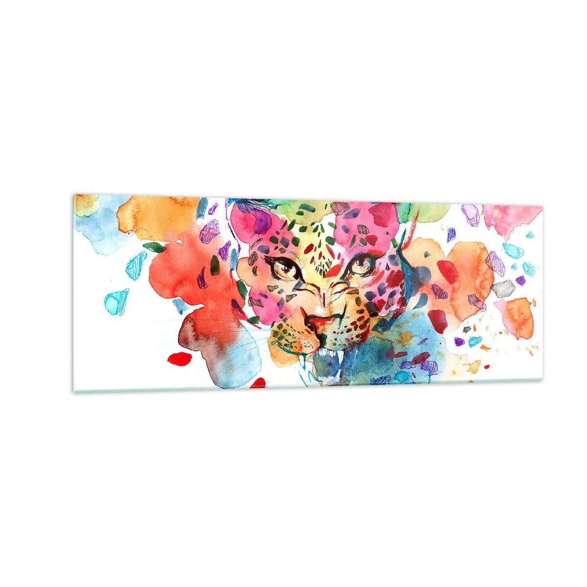 Impression sur verre - Image sur verre - Portrait abstrait d'un léopard aux couleurs intenses - 140x50cm - La belle et la Bête - Décoration murale moderne pour le salon et la chambre ARTTOR