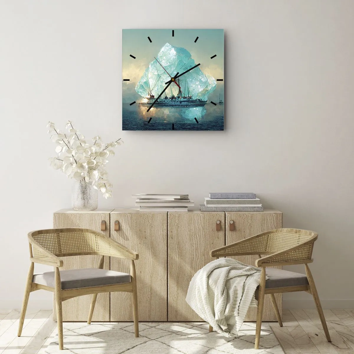Horloge murale - Pendule murale - Un navire avec un iceberg majestueux en arrière-plan - 30x30cm - Diamant arctique - Décoration murale moderne pour le salon et la chambre ARTTOR
