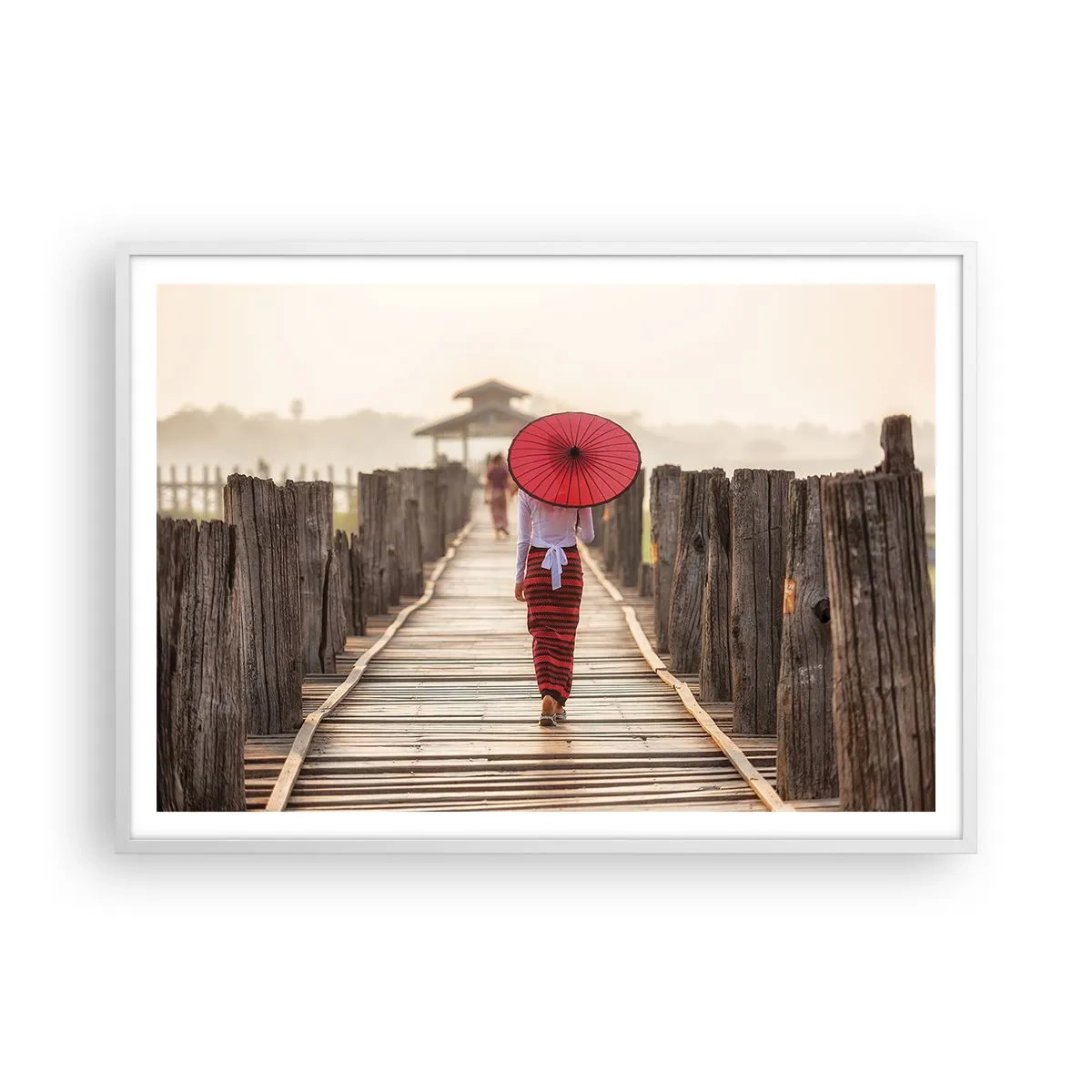 Affiche dans un cadre blanc - Poster - Sur le vieux pont - 100x70 cm