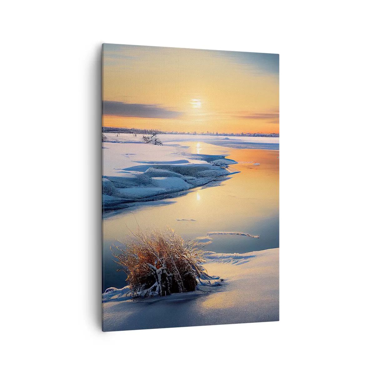 Impression sur toile - Image sur toile - Paysage d'hiver avec une rivière au coucher du soleil - 70x100cm - Coucher de soleil d'hiver - Décoration murale moderne pour le salon et la chambre ARTTOR