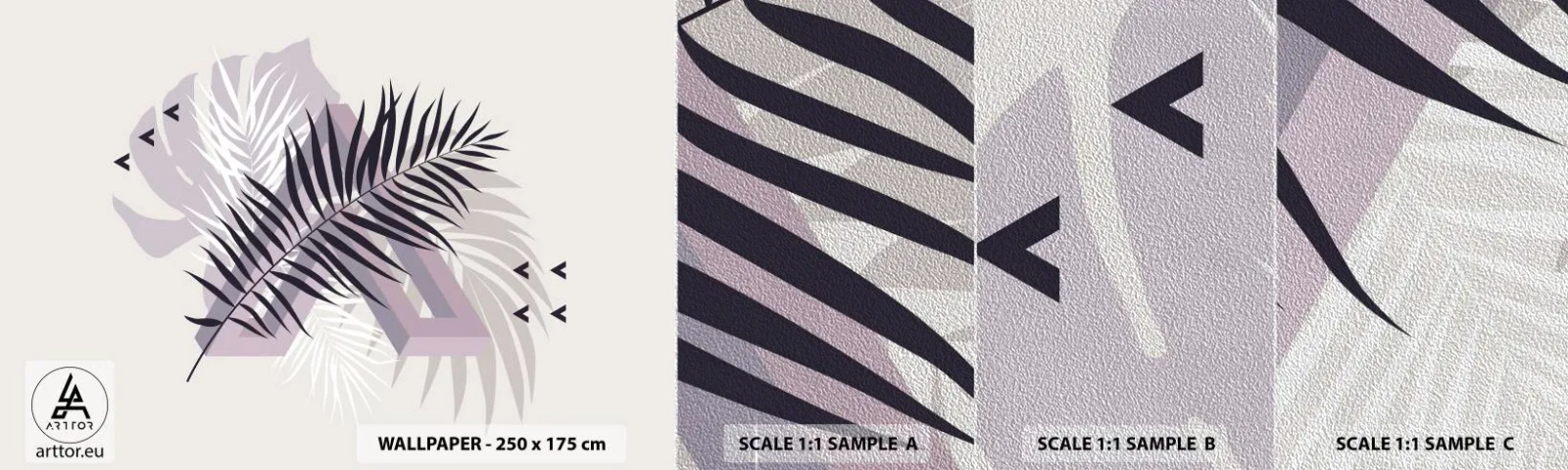 Échantillon de Papier Peint Premium Sand - L'ombre de l'obscurité - Graphique, Feuille de palmier, Morceau - 100x30 cm