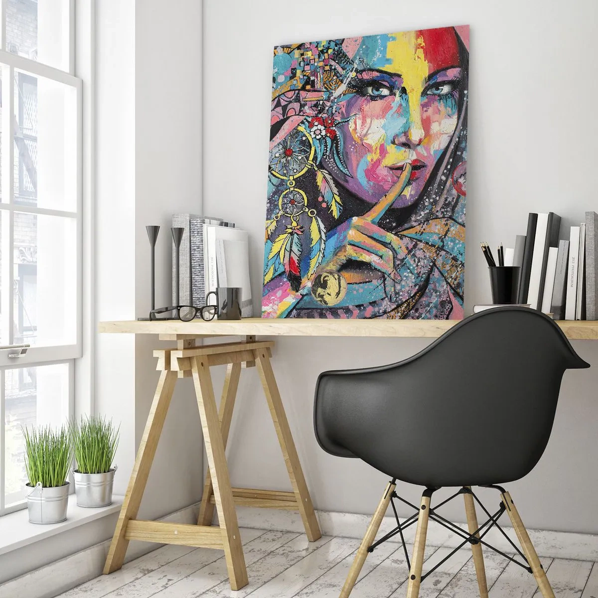 Impression sur verre - Image sur verre - Visage féminin coloré dans un style artistique - 70x100cm - Taisez-vous jusqu'à ce que vous compreniez - Décoration murale moderne pour le salon et la chambre ARTTOR