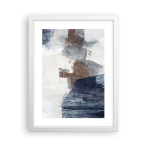 Affiche dans un cadre blanc - Poster - Formes bleues et brunes - 30x40 cm