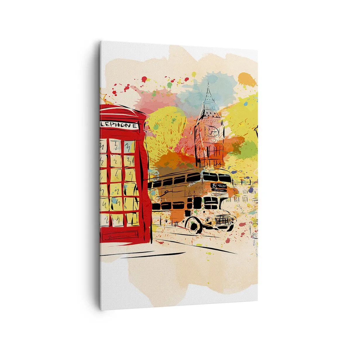 Impression sur toile - Image sur toile - Thème londonien avec bus rouge et stand - 80x120cm - La ville de la variété - Décoration murale moderne pour le salon et la chambre ARTTOR