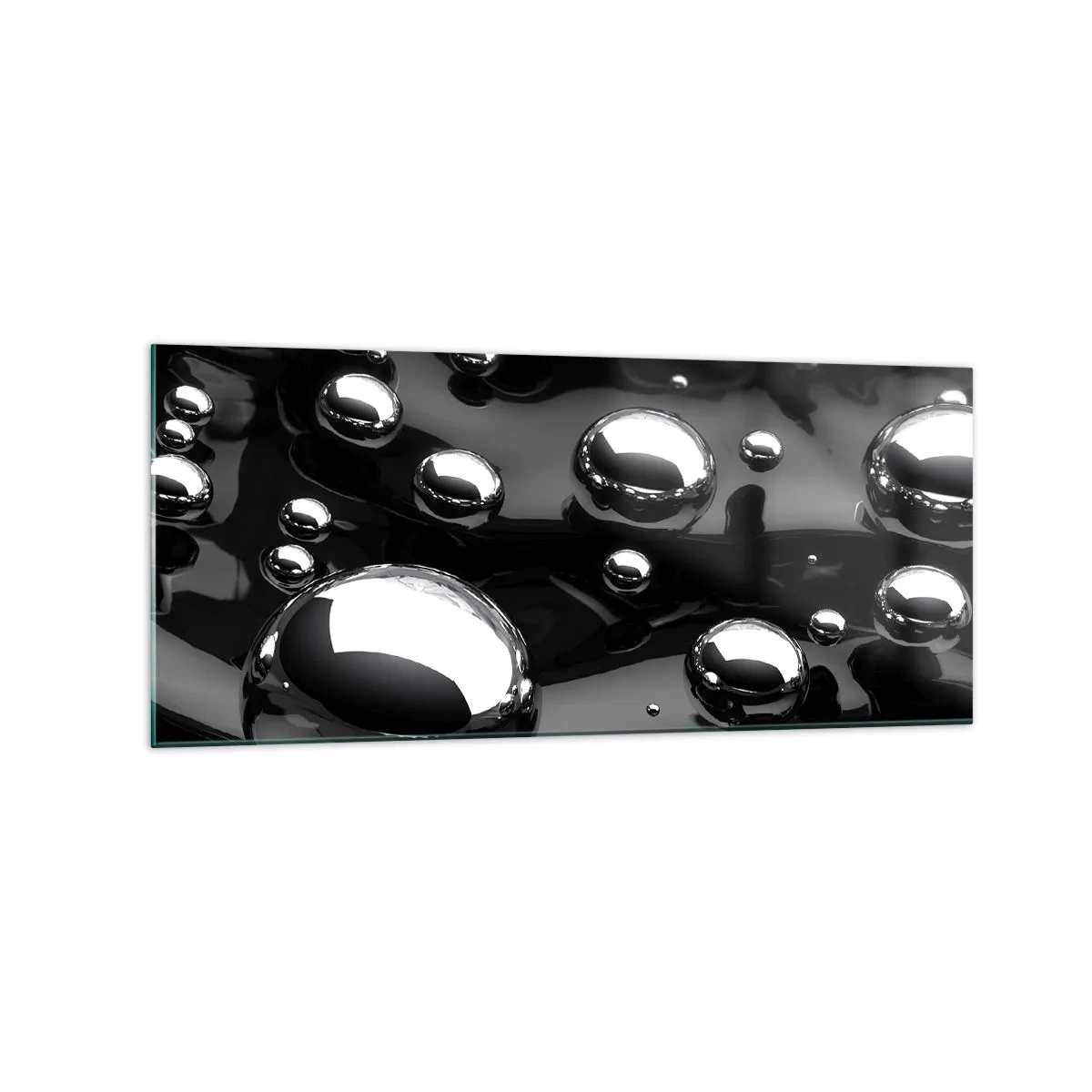 Impression sur verre - Image sur verre - Gouttes abstraites sur une surface noire - 120x50cm - D'un ton noir - Décoration murale moderne pour le salon et la chambre ARTTOR