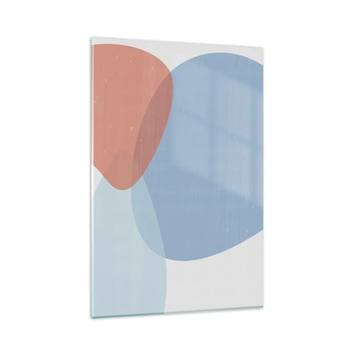 Impression sur verre - Image sur verre - Une composition abstraite dans des tons pastel de bleu et de rose avec des formes organiques. - 80x120cm - Relations pastel - Décoration murale moderne pour le salon et la chambre ARTTOR
