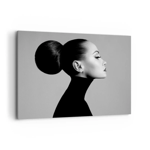 Impression sur toile - Image sur toile - Profil d'une femme en noir et blanc avec un chignon élégant - 100x70cm - Néfertiti moderne - Décoration murale moderne pour le salon et la chambre ARTTOR