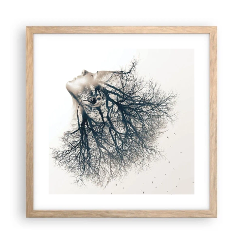 Affiche dans un chêne clair - Poster - Écouter le murmure des arbres - 40x40 cm