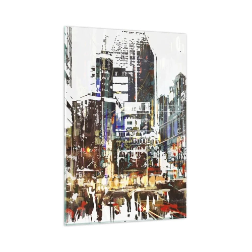 Impression sur verre - Image sur verre - Un paysage urbain moderne dans un style artistique - 80x120cm - Une ville chatoyante - Décoration murale moderne pour le salon et la chambre ARTTOR