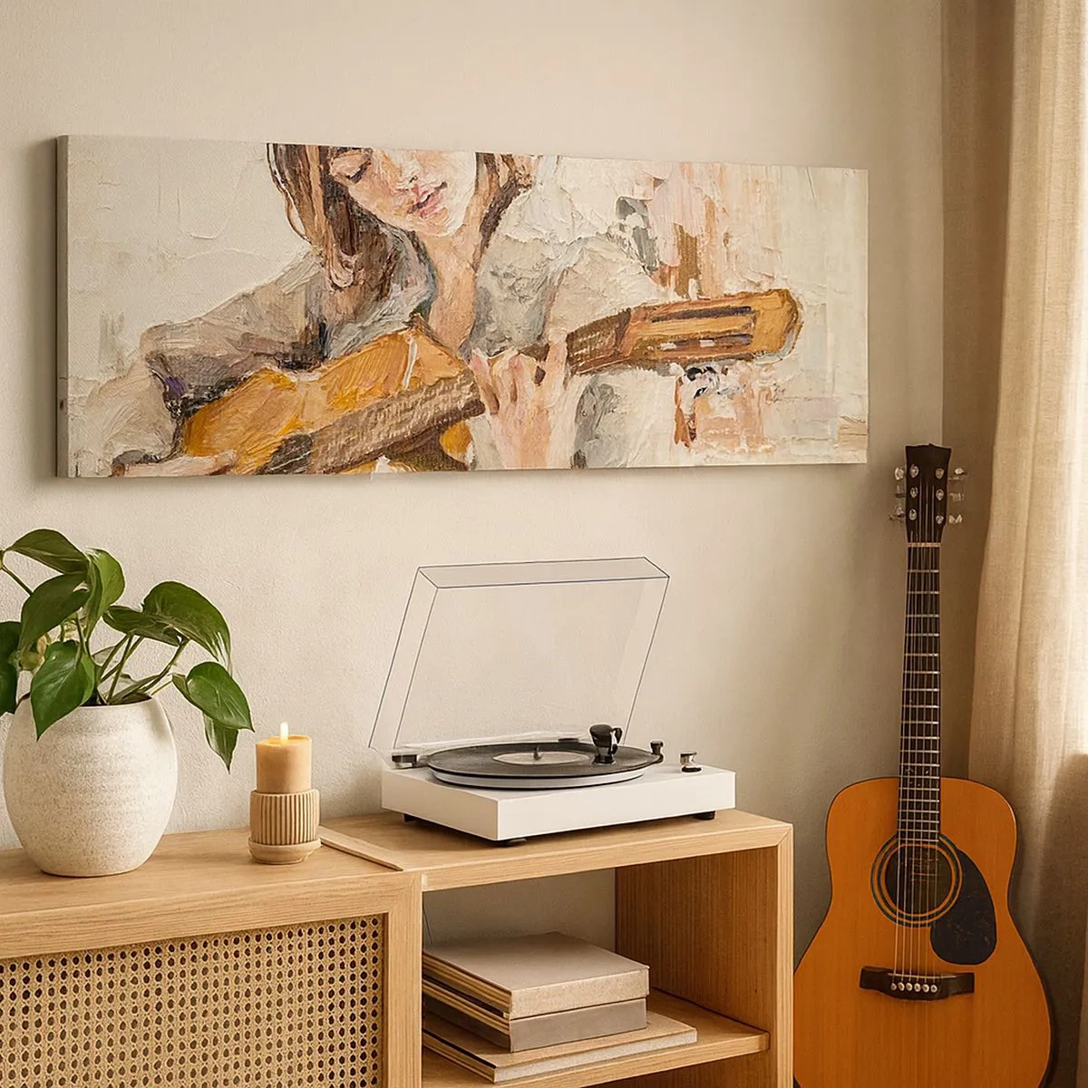 Impression sur toile - Image sur toile - Concerto pour guitare et coeur de fille - 100x40 cm