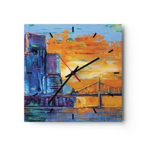 Horloge murale - Pendule murale - Une ville colorée avec un pont au soleil couchant - 30x30cm - Culture et nature - Décoration murale moderne pour le salon et la chambre ARTTOR