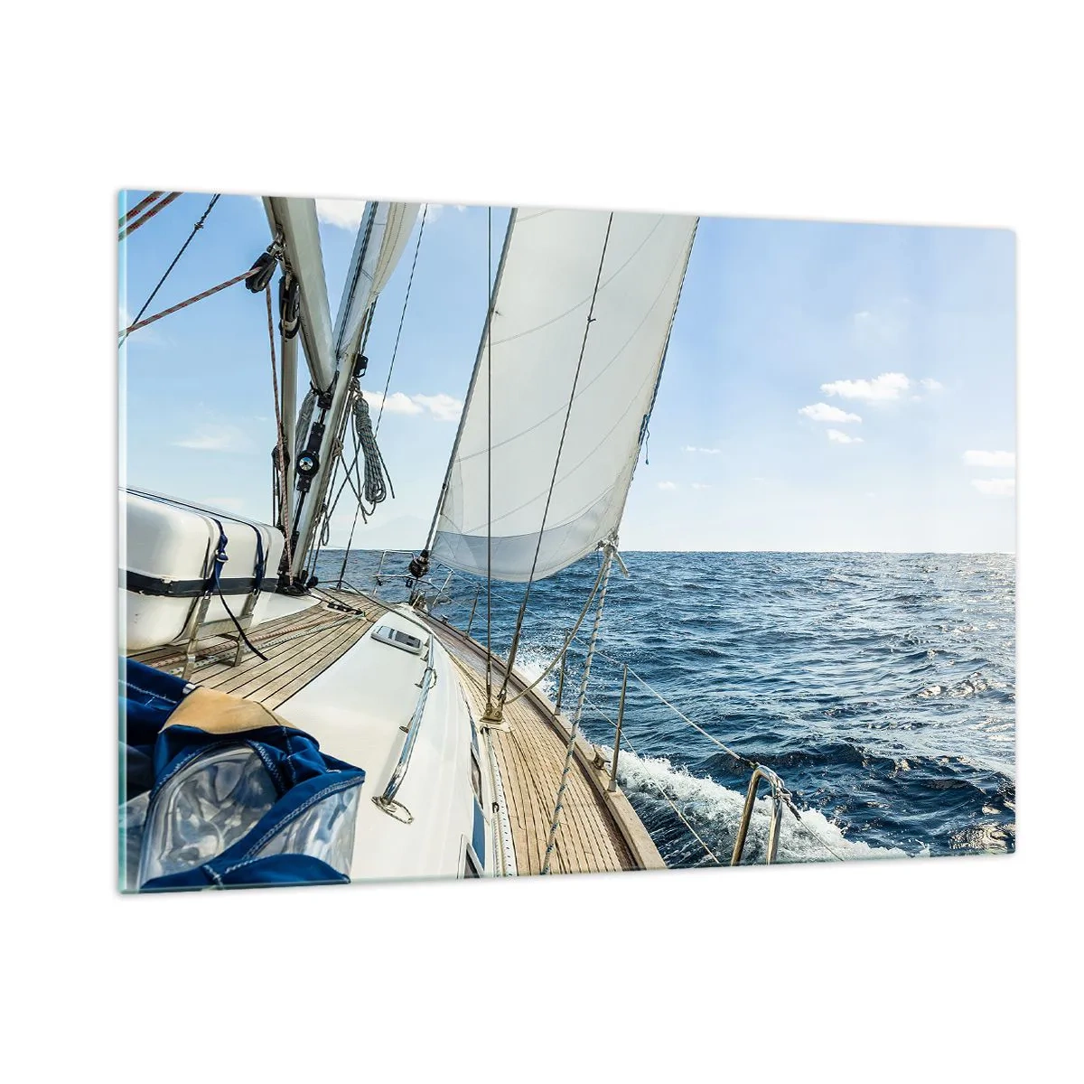Impression sur verre - Image sur verre - Un yacht en pleine mer avec ses voiles déployées - 120x80cm - Ohé, l'aventure - Décoration murale moderne pour le salon et la chambre ARTTOR