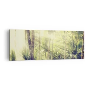 Impression sur toile - Image sur toile - Rayons de soleil dans une forêt tropicale de palmiers - 140x50cm - Nature enflammée - Décoration murale moderne pour le salon et la chambre ARTTOR