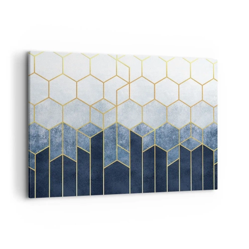 Impression sur toile - Image sur toile - Motif géométrique dans les tons or et bleu marine - 120x80cm - Composition en rythme syncopé - Décoration murale moderne pour le salon et la chambre ARTTOR