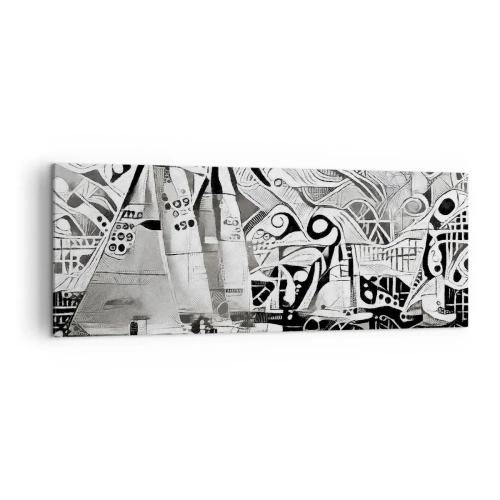 Impression sur toile - Image sur toile - Voiliers abstraits dans une composition monochrome - 140x50cm - Entre les vagues - Décoration murale moderne pour le salon et la chambre ARTTOR