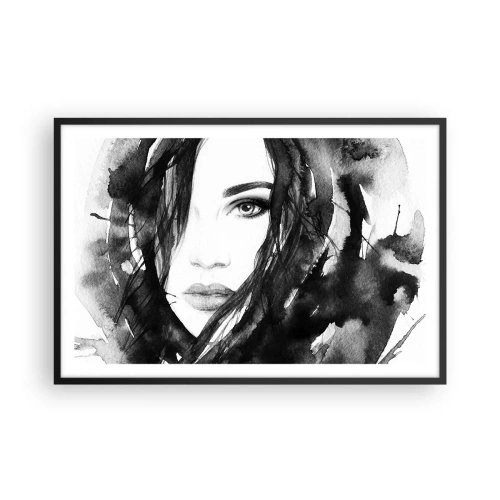 Affiche dans un cadre noir - Poster - Portrait d'une dame en noir et blanc - 91x61 cm