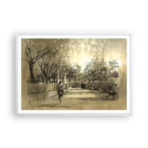 Affiche dans un cadre blanc - Poster - Un moment arrêté avec une plume - 100x70 cm