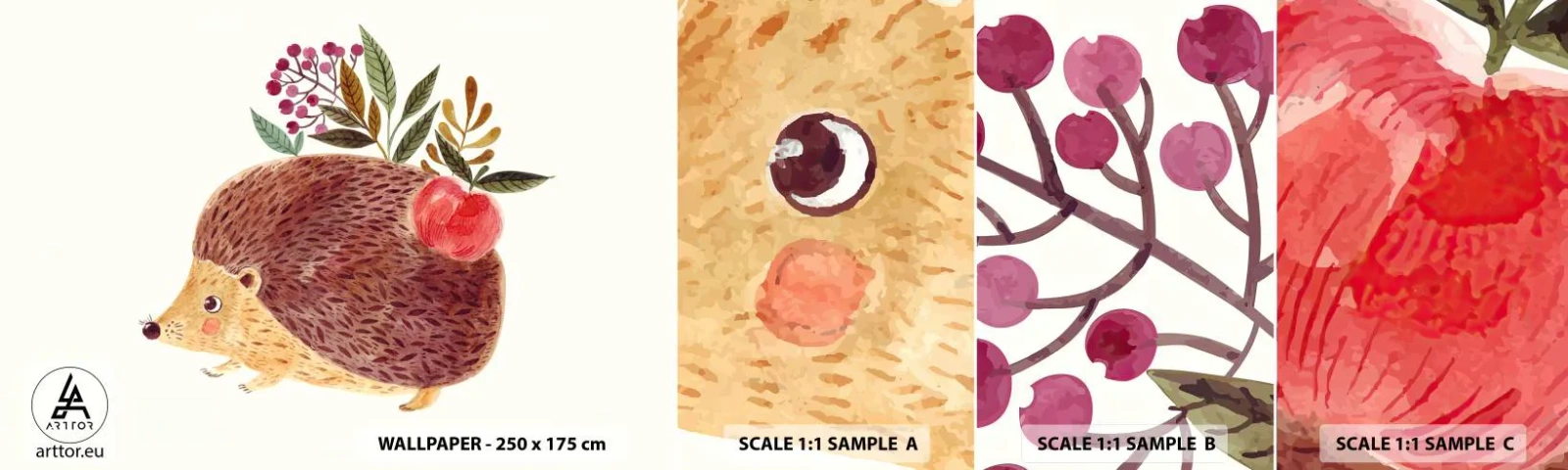 Échantillon De Papier Peint Standard Eco - Et tu m’apprécies déjà - Hérisson, Pour les enfants, La Chambre des enfants - 100x30 cm
