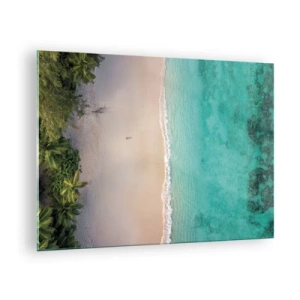 Impression sur verre - Image sur verre - Vue aérienne d'une plage tropicale et d'une mer turquoise - 70x50cm - Plage paradisiaque - Décoration murale moderne pour le salon et la chambre ARTTOR