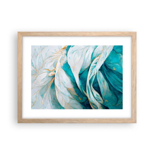 Affiche dans un chêne clair - Poster - Abstraction bleue avec un motif doré - 40x30 cm