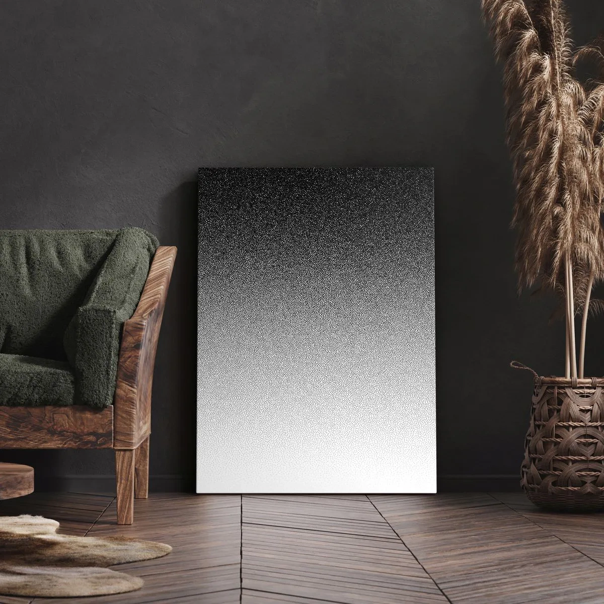 Impression sur toile - Image sur toile - Dégradé minimaliste noir et blanc en pointillé - 80x120cm - Du coté de la lumière - Décoration murale moderne pour le salon et la chambre ARTTOR