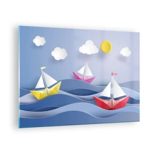 Impression sur verre - Image sur verre - Oh, comme c'est agréable de se balancer dans les vagues - 70x50cm - Ah qu'il est agréable de se balancer dans les vagues - Décoration murale moderne pour le salon et la chambre ARTTOR
