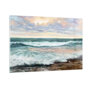 Impression sur verre - Image sur verre - Un tableau représentant des vagues s'écrasant sur le rivage - 120x80cm - Ici tu adouciras ton âme - Décoration murale moderne pour le salon et la chambre ARTTOR
