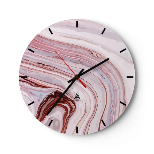 Horloge murale - Pendule murale - Vagues abstraites dans des tons de rose et de rouge sur un fond clair - 30x30cm - Tout droit, puis tout en bas - Décoration murale moderne pour le salon, la cuisine et la chambre ARTTOR