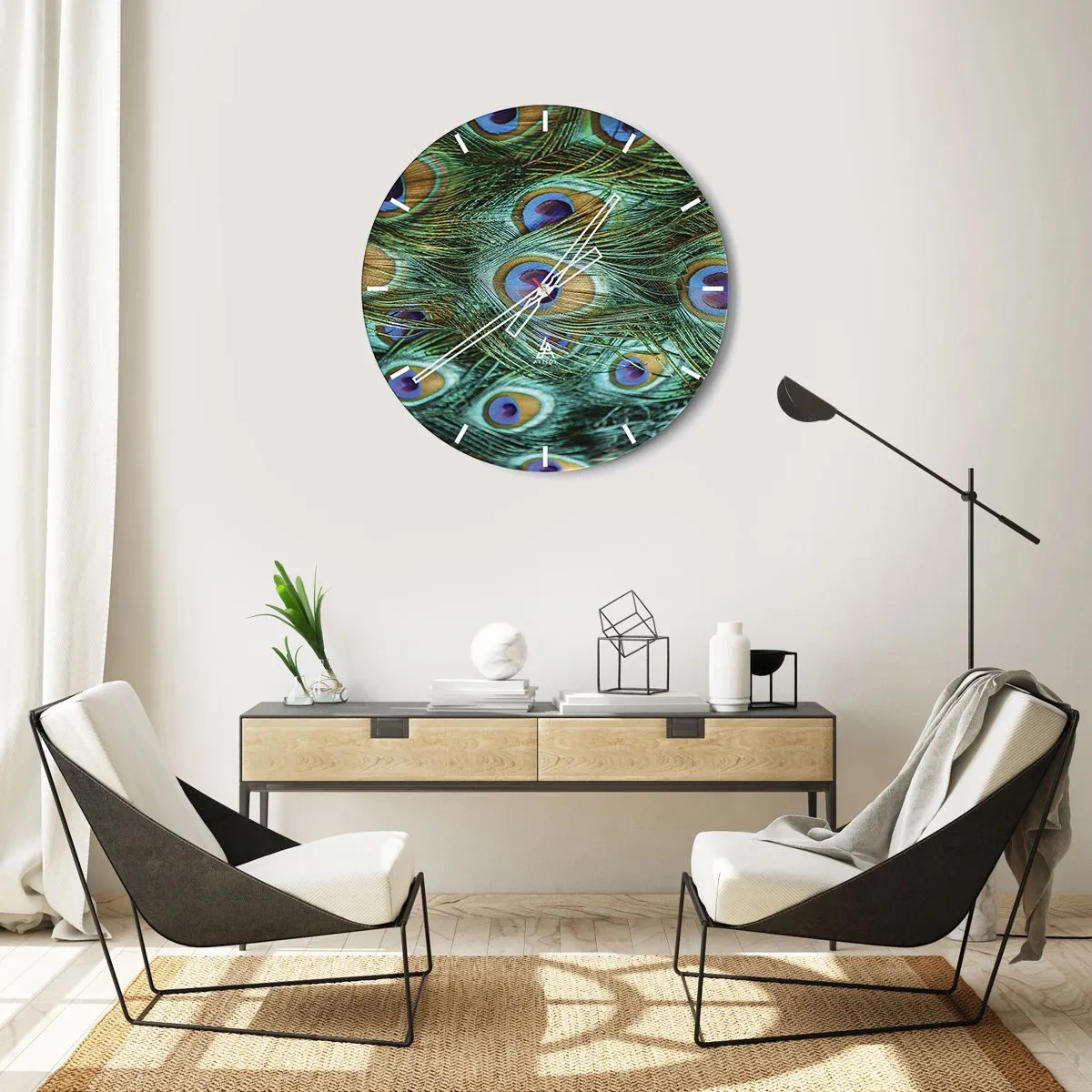 Horloge murale - Pendule murale - Un regard de paon - 30x30 cm