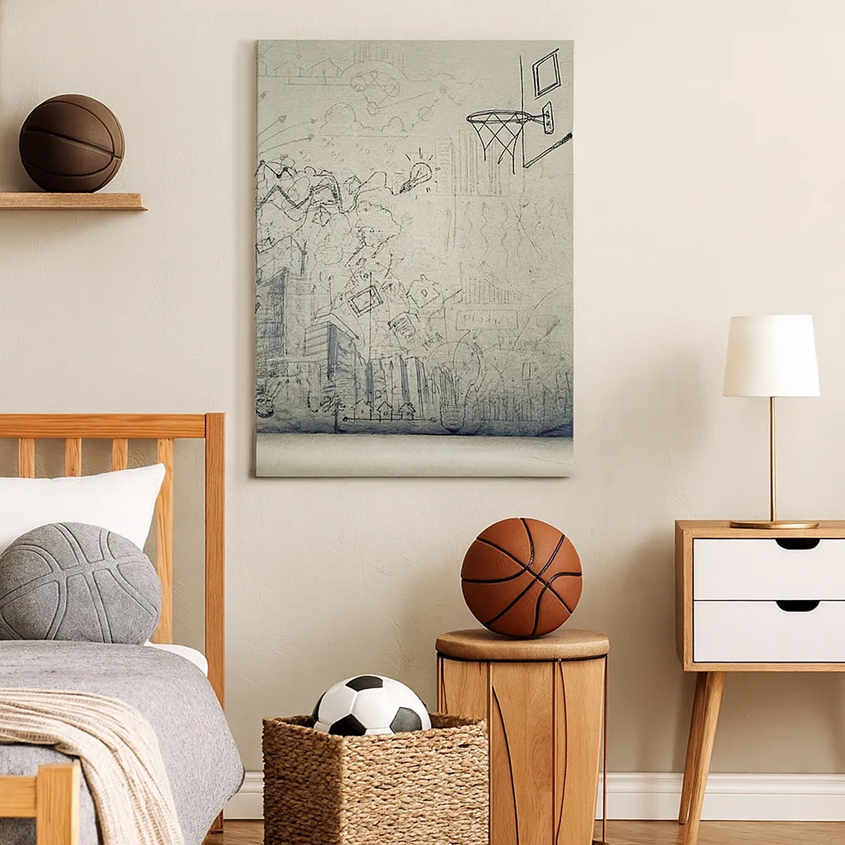 Impression sur toile - Image sur toile - Dessins et schémas sur fond de mur brut - 50x70cm - Ma vie fantastique en ville - Décoration murale moderne pour le salon et la chambre ARTTOR