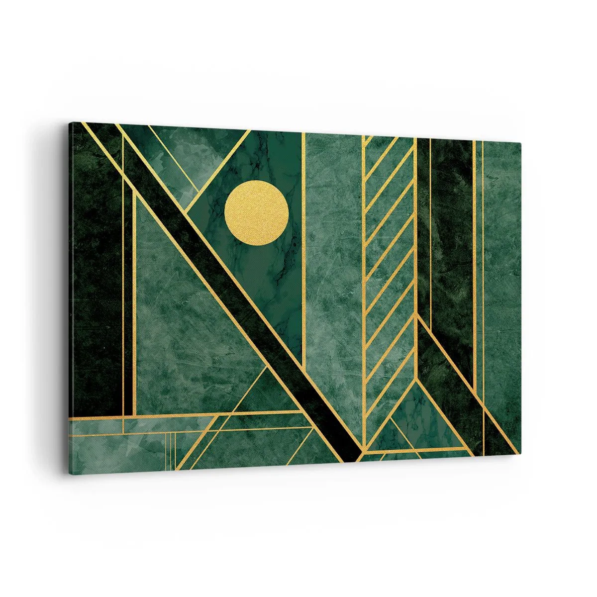 Impression sur toile - Image sur toile - Design géométrique vert et or avec un motif élégant - 100x70cm - Dynamique or et azur - Décoration murale moderne pour le salon et la chambre ARTTOR