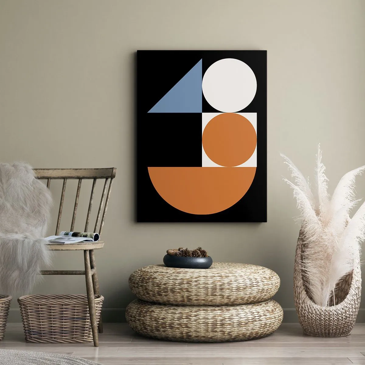 Impression sur toile - Image sur toile - Motif géométrique avec des formes colorées sur fond noir - 70x100cm - Rangement de figures - Décoration murale moderne pour le salon et la chambre ARTTOR