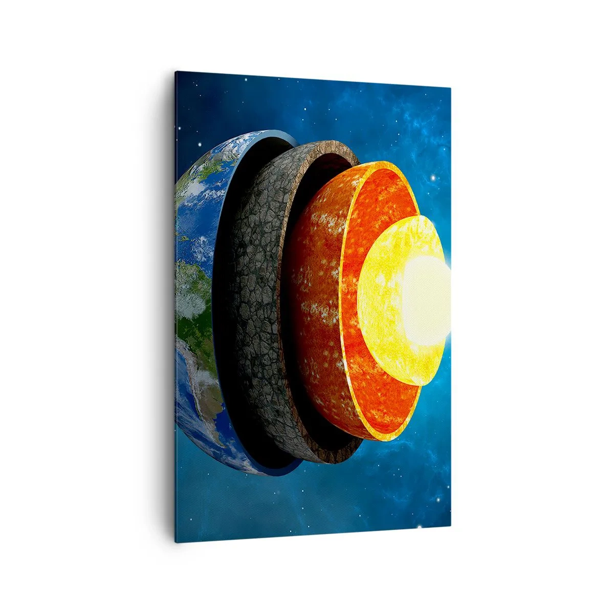Impression sur toile - Image sur toile - Une coupe transversale de la Terre montrant ses couches dans l'espace. - 80x120cm - Voyage au centre de la terre - Décoration murale moderne pour le salon et la chambre ARTTOR
