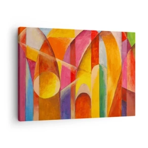 Impression sur toile - Image sur toile - Une composition abstraite pleine de formes géométriques colorées. - 70x50cm - Cathédrale du soleil - Décoration murale moderne pour le salon et la chambre ARTTOR