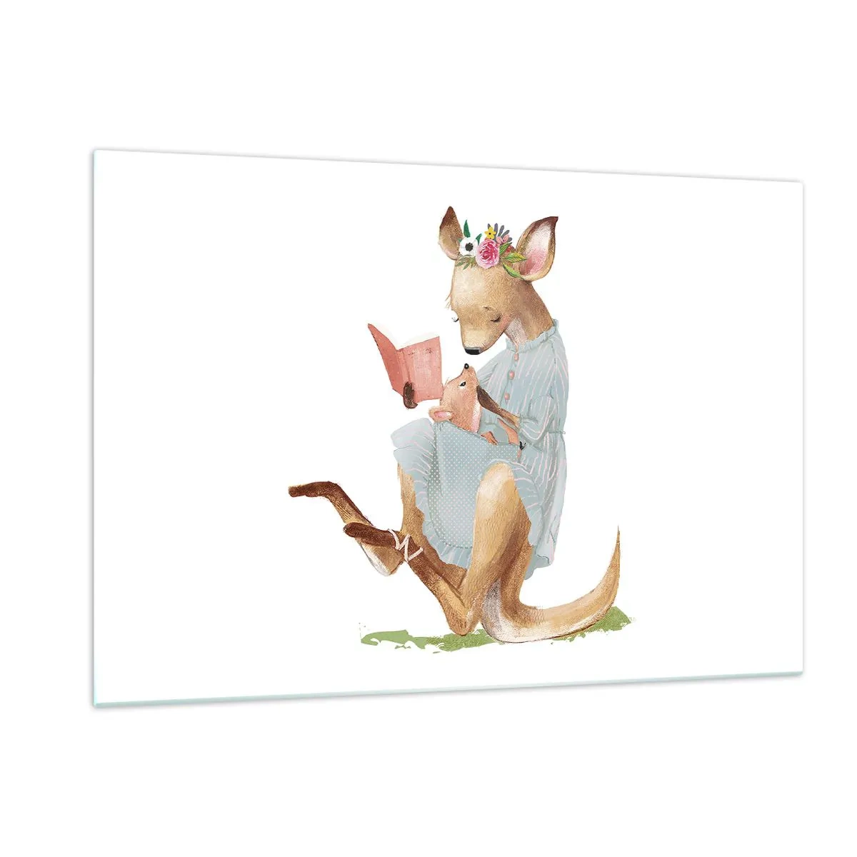 Impression sur verre - Image sur verre - Une mère kangourou lisant un livre à un bébé kangourou - 120x80cm - Lis-moi maman - Décoration murale moderne pour le salon et la chambre ARTTOR