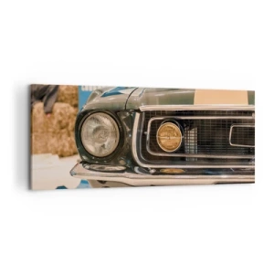 Impression sur toile - Image sur toile - Une voiture rétro emblématique dans un cadre classique - 120x50cm - Rencontre avec une légende - Décoration murale moderne pour le salon et la chambre ARTTOR