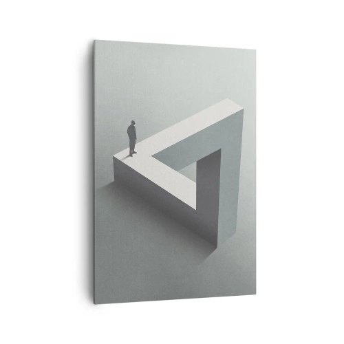 Impression sur toile - Image sur toile - Une figure debout sur un triangle de Penrose dans des tons de gris. - 70x100cm - Mais c'est possible - Décoration murale moderne pour le salon et la chambre ARTTOR