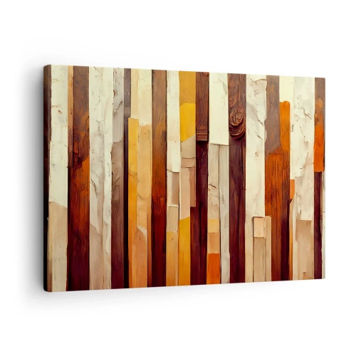 Impression sur toile - Image sur toile - Composition géométrique dans les tons de bois et d'or - 70x50cm - Hymne des arbres forestiers - Décoration murale moderne pour le salon et la chambre ARTTOR