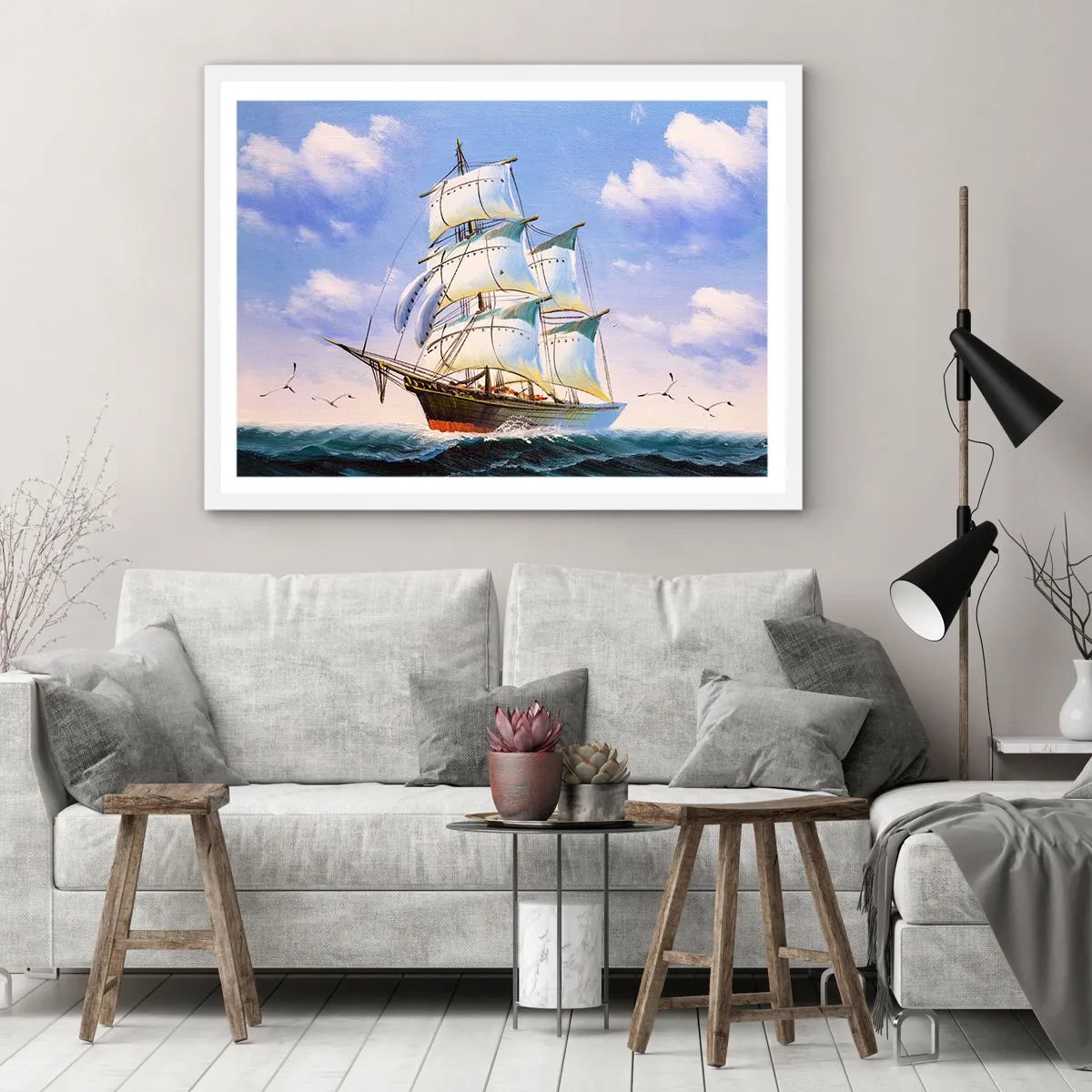 Affiche dans un cadre blanc - Poster - Fièrement avec le vent - 50x40 cm