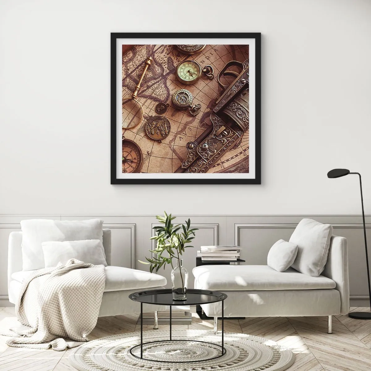 Affiche dans un cadre noir - Poster - L'aventure appelle - 60x60 cm